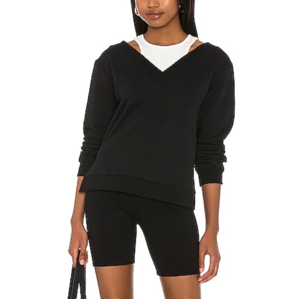 LBLC The Label Chrissy Layered Sweatshirt Black Relaxed Fit Pullover Large